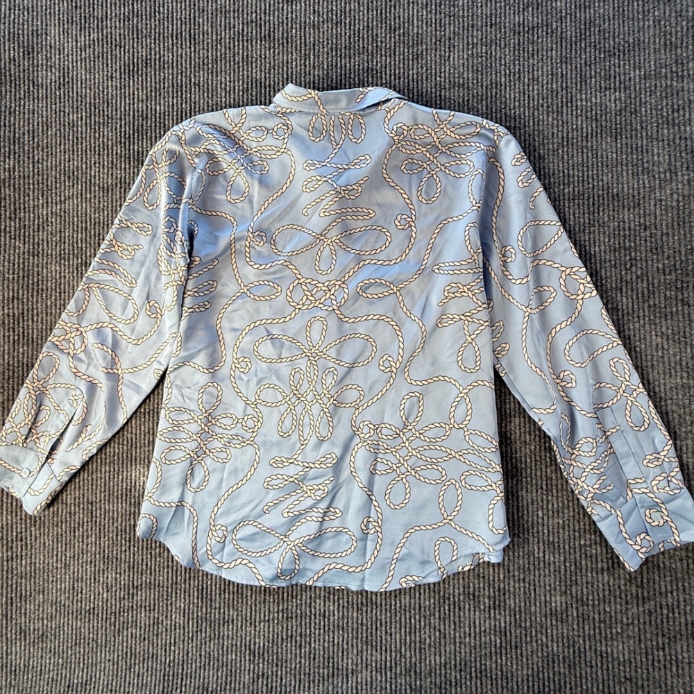 Karl Lagerfeld Paris Womens Blue Nautical Rope Print Button Down Blouse Large - Picture 3 of 8